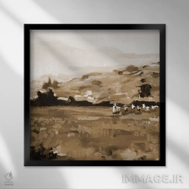 تابلو انتزاعی چراگاه به سبک سنتی اثر جنی وستنهوفر - نمای قابدار مشکی