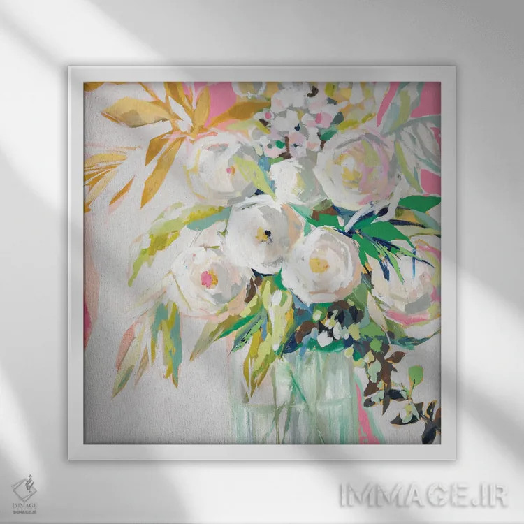 تابلو دکوراتیو مهمانی گل های بهاری اثر جنی وستنهوفر - نمای قابدار سفید