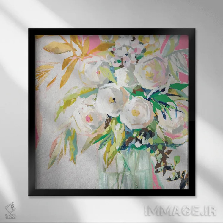 تابلو دکوراتیو مهمانی گل های بهاری اثر جنی وستنهوفر - نمای قابدار مشکی