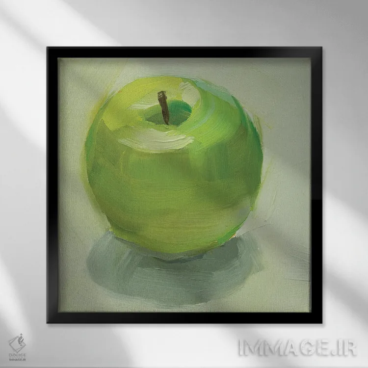 تابلو دکوراتیو سیب سبز اثر جنی وستنهوفر - نمای قابدار مشکی