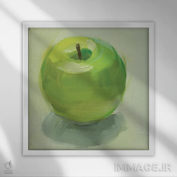 تابلو دکوراتیو سیب سبز اثر جنی وستنهوفر - نمای قابدار سفید