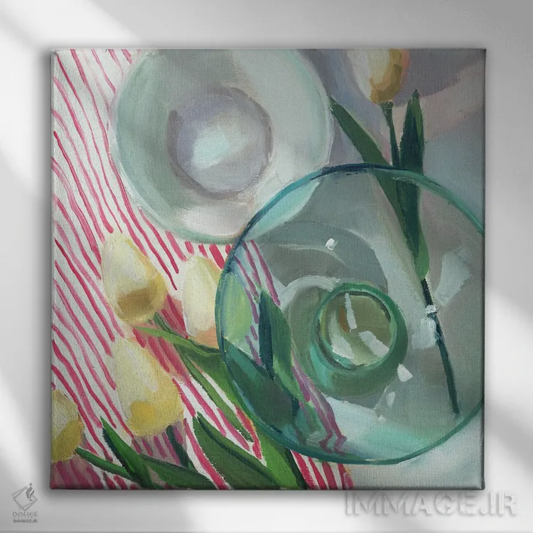 تابلو دکوراتیو لاله های بریده اثر جنی وستنهوفر - نمای روبهرو روی دیوار