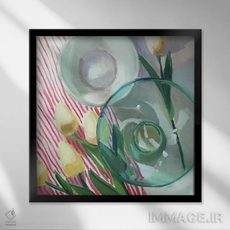 تابلو دکوراتیو لاله های بریده اثر جنی وستنهوفر - نمای قابدار مشکی