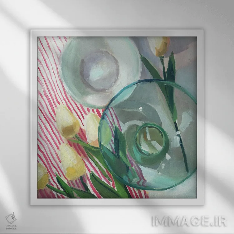 تابلو دکوراتیو لاله های بریده اثر جنی وستنهوفر - نمای قابدار سفید