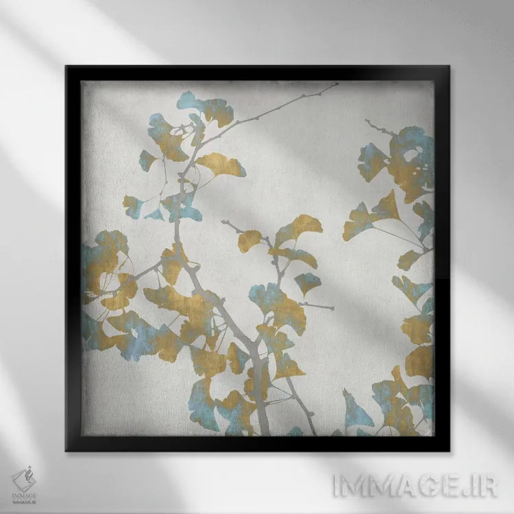 تابلو دکوراتیو شاخه های جینکو II اثر کیت بنت - نمای قابدار مشکی