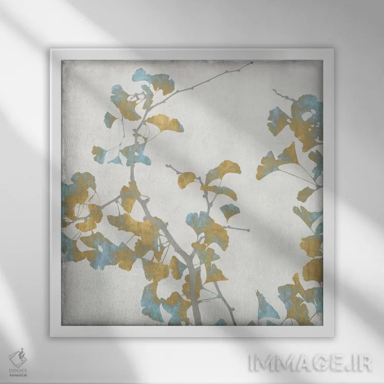تابلو دکوراتیو شاخه های جینکو II اثر کیت بنت - نمای قابدار سفید