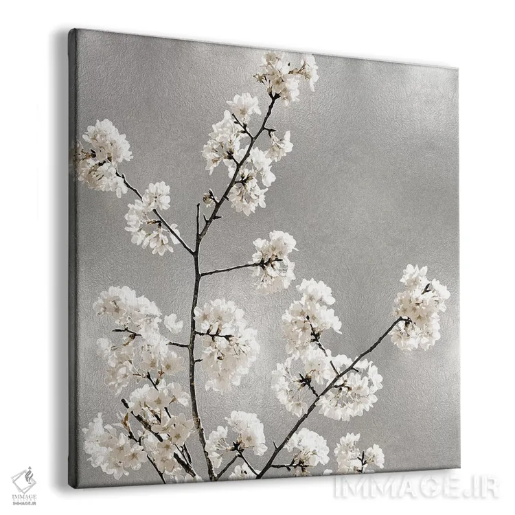 تابلو دکوراتیو شکوفه های نقره ای I اثر کیت بنت - نمای پرسپکتیو محصول