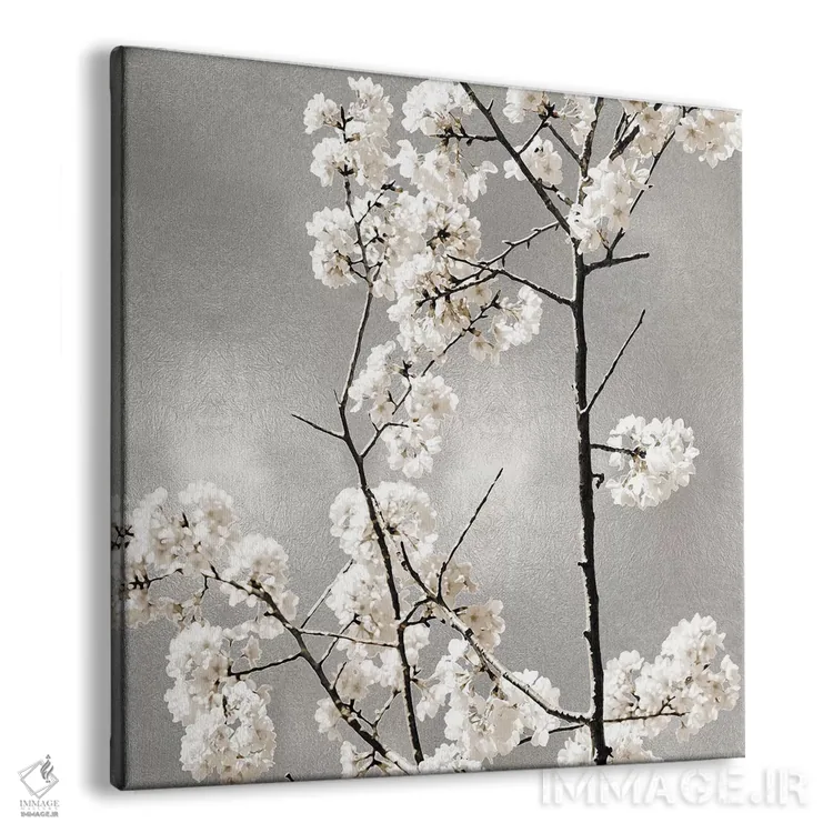 تابلو دکوراتیو شکوفه های نقره ای II اثر کیت بنت - نمای پرسپکتیو محصول