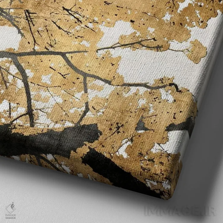 تابلو دکوراتیو برگ های طلایی اثر کیت بنت - نمای نزدیک بافت بوم