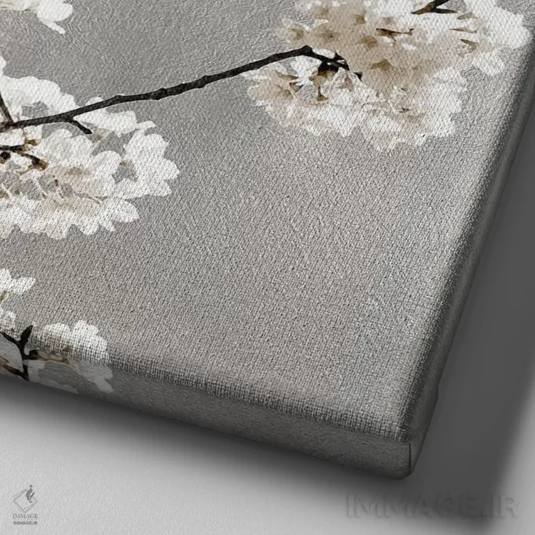 تابلو دکوراتیو شکوفه های نقره ای I اثر کیت بنت - نمای نزدیک بافت بوم