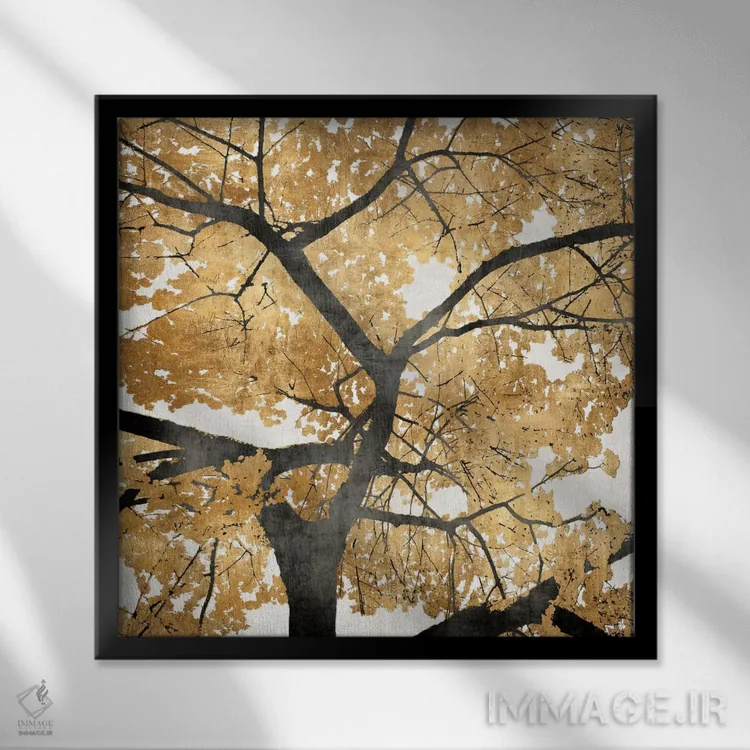 تابلو دکوراتیو برگ های طلایی اثر کیت بنت - نمای قابدار مشکی