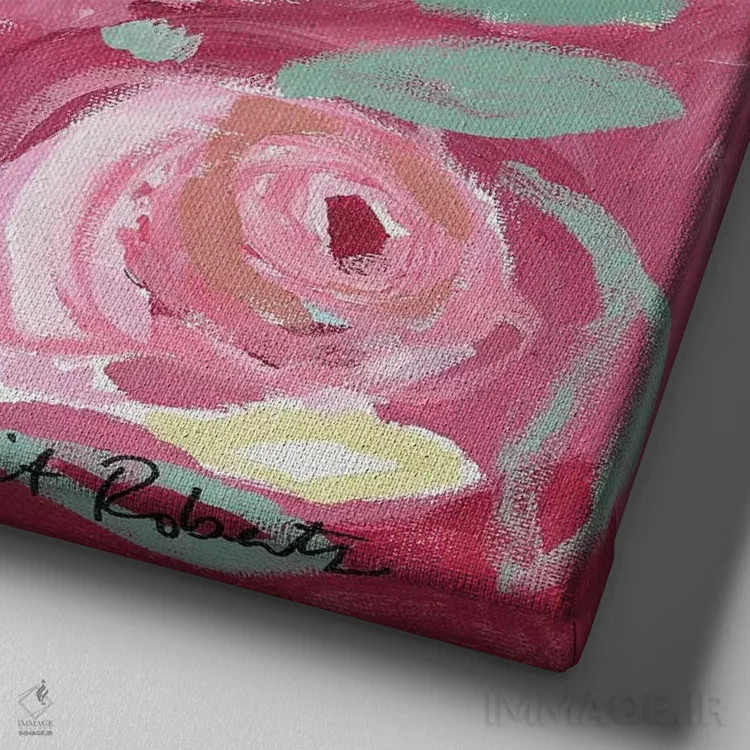 تابلو دکوراتیو شکوفه زدن در رز اثر کیت رابرتس - نمای نزدیک بافت بوم