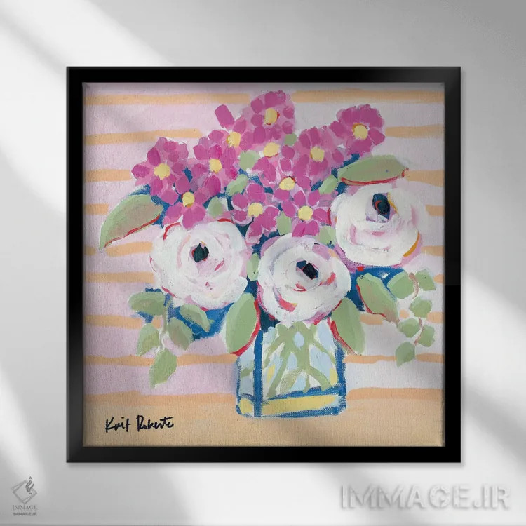 تابلو دکوراتیو دسته گل بازار اثر کیت رابرتس - نمای قابدار مشکی