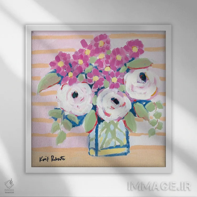 تابلو دکوراتیو دسته گل بازار اثر کیت رابرتس - نمای قابدار سفید