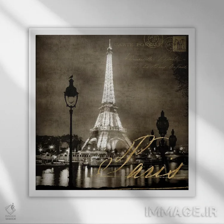 تابلو دکوراتیو پاریس شبانه با رنگ سپیا اثر کیت کاریگان - نمای قابدار سفید