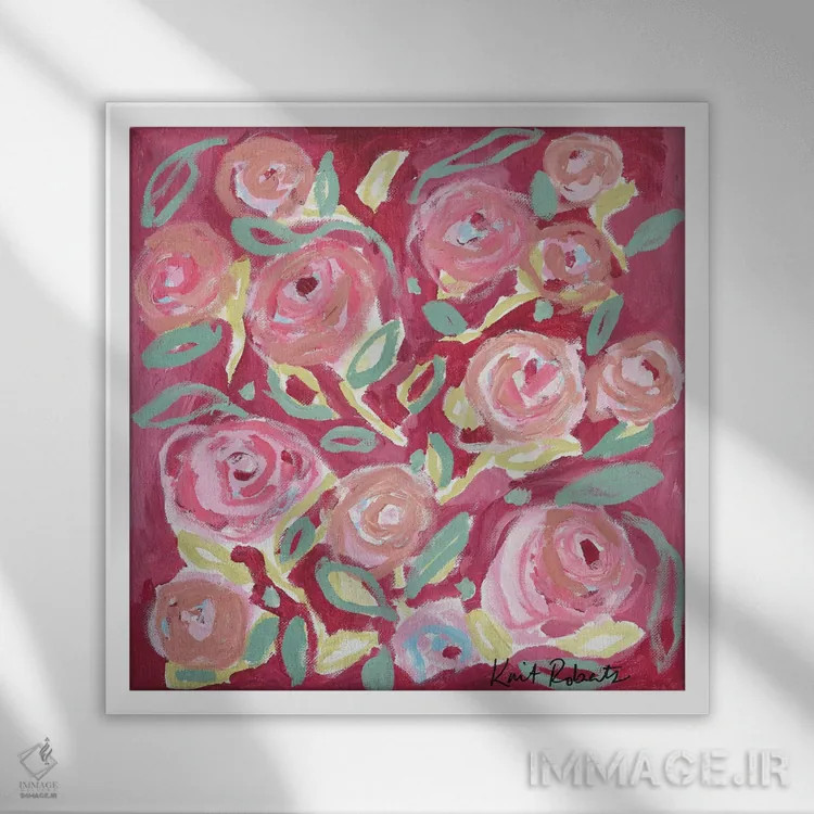 تابلو دکوراتیو شکوفه زدن در رز اثر کیت رابرتس - نمای قابدار سفید