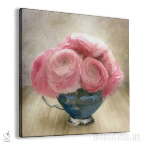 تابلو مدرن گل های رز جشن یوبیلی در فنجان چینی آبی اثر کاترینا جونز - نمای پرسپکتیو محصول