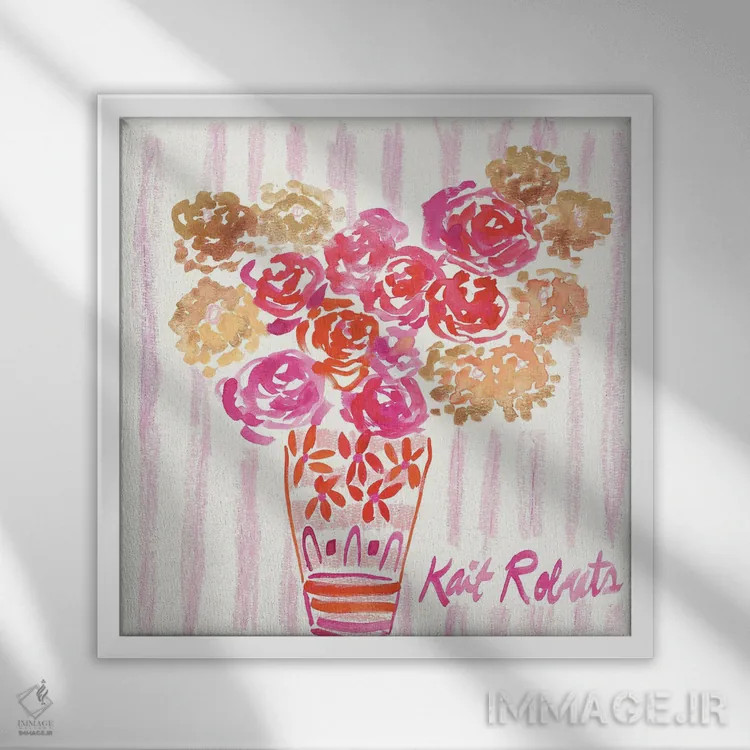 تابلو دکوراتیو شکوفه های اتاق خواب اثر کیت رابرتس - نمای قابدار سفید