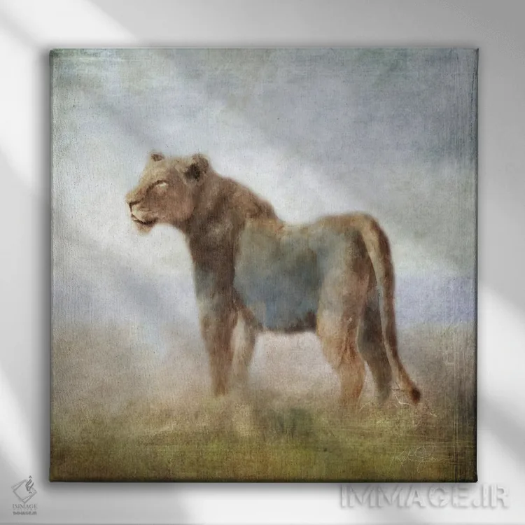 تابلو دکوراتیو شیر ماده مجموعه سرنگتی اثر کاترینا جونز - نمای روبهرو روی دیوار
