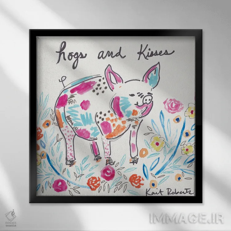 تابلو دکوراتیو بوسه ها و خوک ها اثر کیت رابرتس - نمای قابدار مشکی