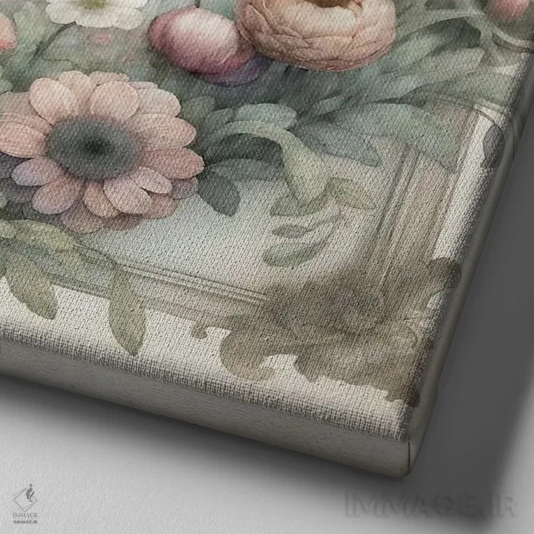 تابلو دکوراتیو خرگوش و گل های کلبه اثر کاترینا جونز - نمای نزدیک بافت بوم