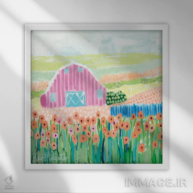 تابلو دکوراتیو قدم زدن در مزرعه اثر کیت رابرتس - نمای قابدار سفید