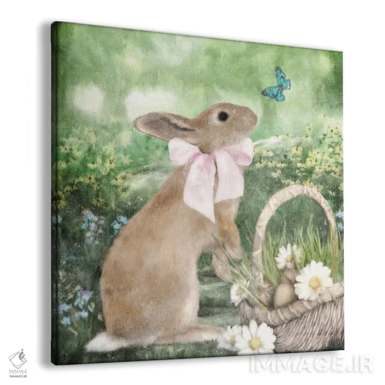 تابلو دکوراتیو خرگوش بهاری و سبد اثر کاترینا جونز - نمای پرسپکتیو محصول