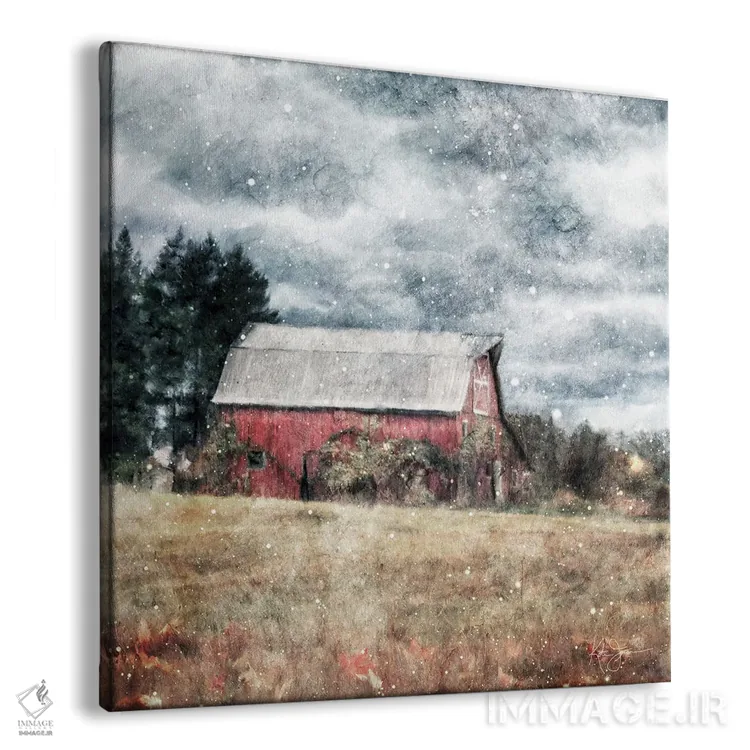 تابلو دکوراتیو اولین برف در مزرعه اثر کاترینا جونز - نمای پرسپکتیو محصول