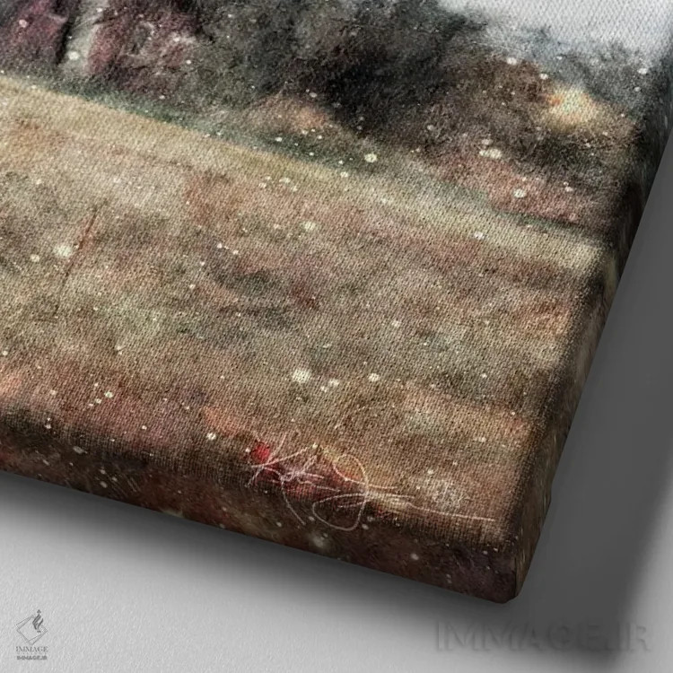 تابلو دکوراتیو اولین برف در مزرعه اثر کاترینا جونز - نمای نزدیک بافت بوم