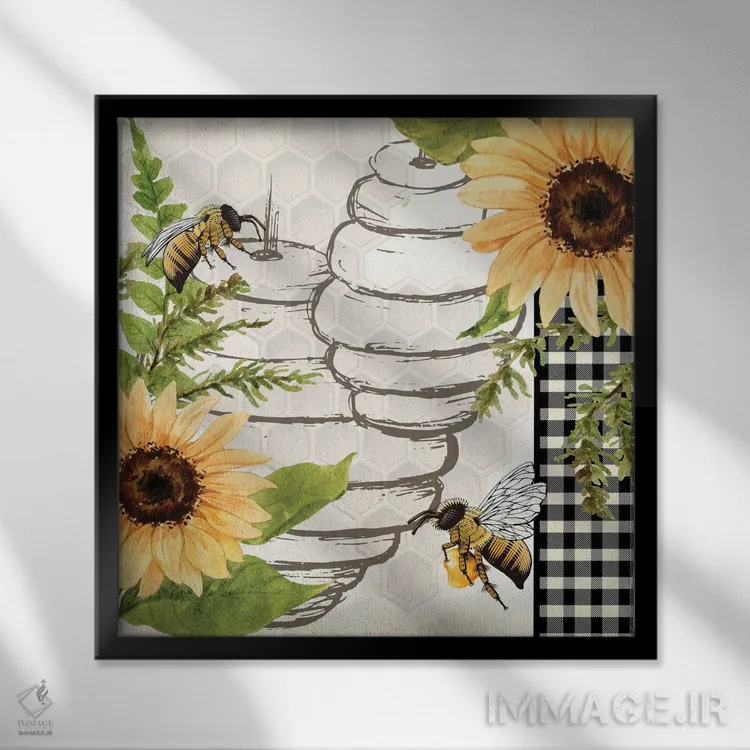 تابلو دکوراتیو زنبورداری ۳ اثر کیمبرلی آلن - نمای قابدار مشکی