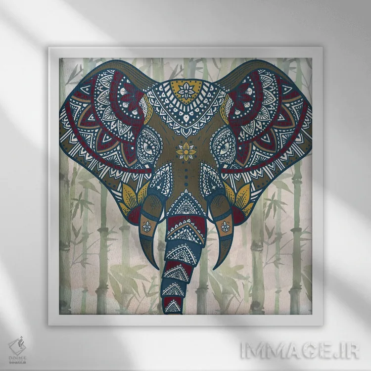 تابلو دکوراتیو فیل ماندالا آبرنگی اثر کیمبرلی آلن - نمای قابدار سفید