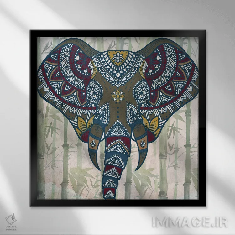 تابلو دکوراتیو فیل ماندالا آبرنگی اثر کیمبرلی آلن - نمای قابدار مشکی
