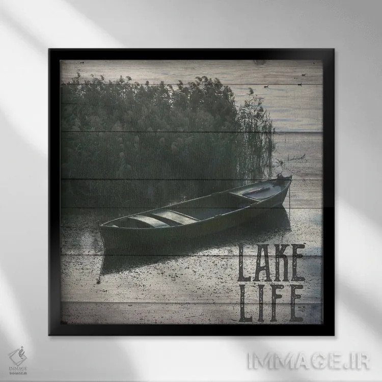 تابلو دکوراتیو زندگی در دریاچه، قایق رانی بر دریاچه اثر کیمبرلی آلن - نمای قابدار مشکی