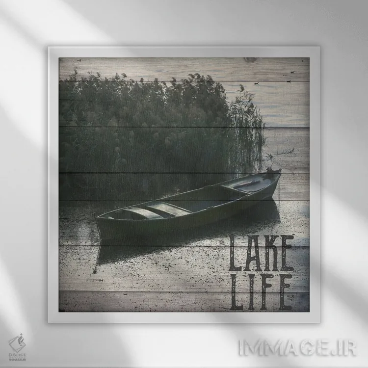 تابلو دکوراتیو زندگی در دریاچه، قایق رانی بر دریاچه اثر کیمبرلی آلن - نمای قابدار سفید