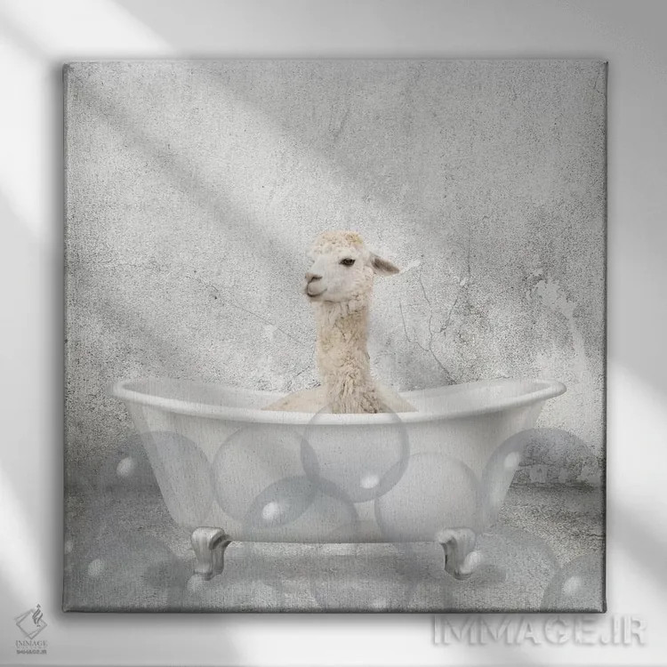 تابلو دکوراتیو حمام لامای کوچولو اثر کیمبرلی آلن - نمای روبهرو روی دیوار