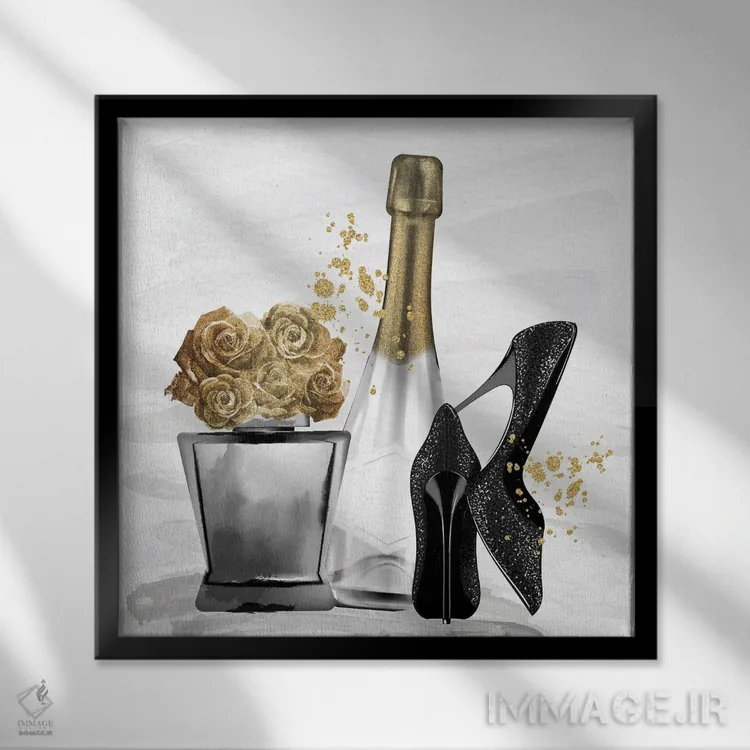 تابلو دکوراتیو شکوه شامپاین اثر کیمبرلی آلن - نمای قابدار مشکی