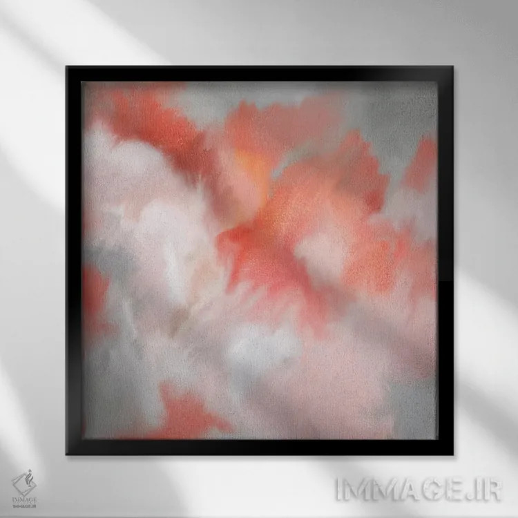 تابلو انتزاعی شور مرجانی اثر کیمبرلی آلن - نمای قابدار مشکی