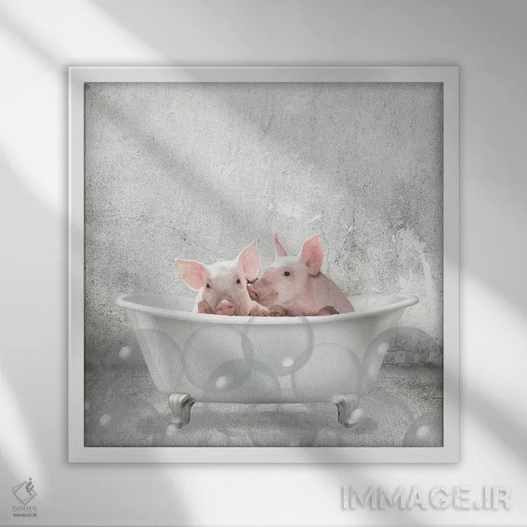 تابلو دکوراتیو حمام بچه خوک ها اثر کیمبرلی آلن - نمای قابدار سفید