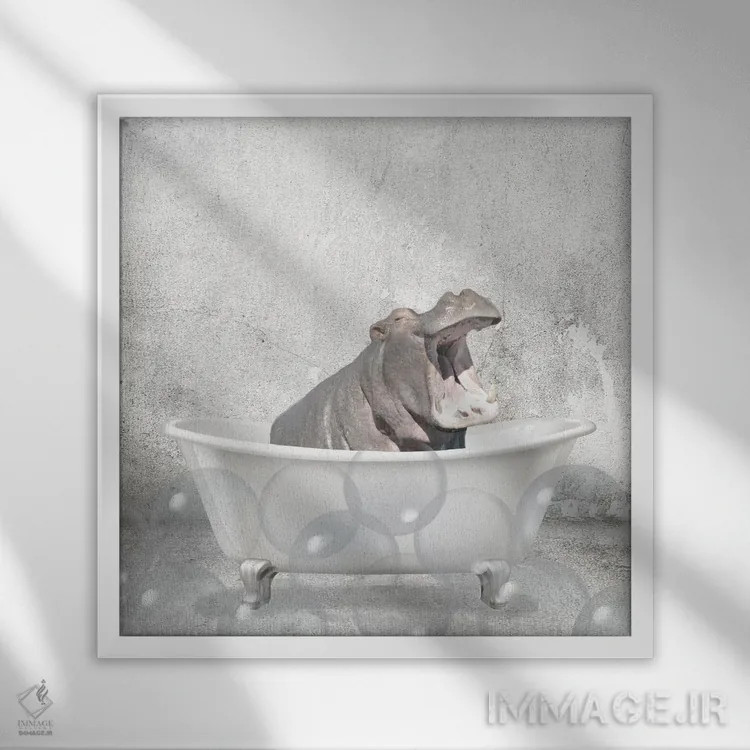 تابلو دکوراتیو حمام اسب آبی کوچولو اثر کیمبرلی آلن - نمای قابدار سفید