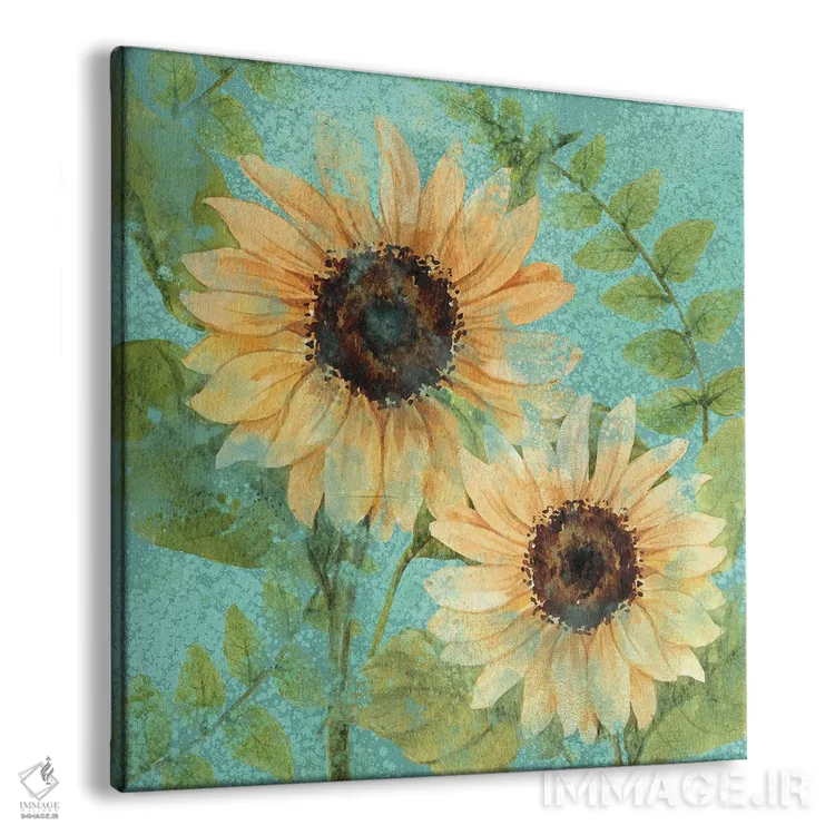 تابلو دکوراتیو آفتابگردان سبز آبی اثر کیمبرلی آلن - نمای پرسپکتیو محصول