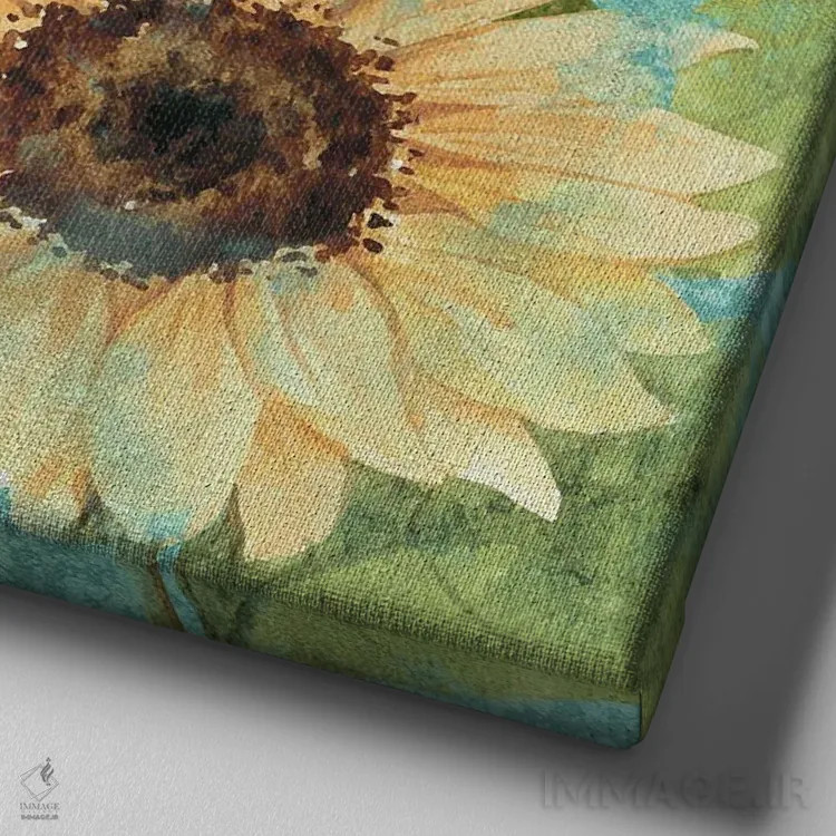 تابلو دکوراتیو آفتابگردان سبز آبی اثر کیمبرلی آلن - نمای نزدیک بافت بوم