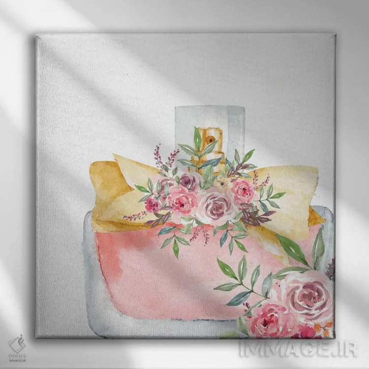 تابلو دکوراتیو عطر صورتی ۵ اثر کیمبرلی آلن - نمای روبهرو روی دیوار