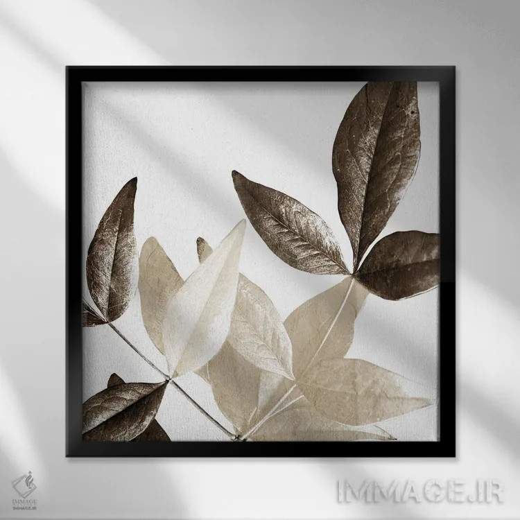تابلو مینیمال برگ های شکلاتی ۲ اثر کیمبرلی آلن - نمای قابدار مشکی