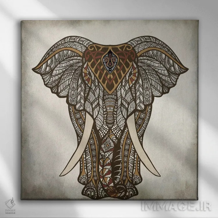 تابلو دکوراتیو فیل با ماندالا اثر کیمبرلی آلن - نمای روبهرو روی دیوار
