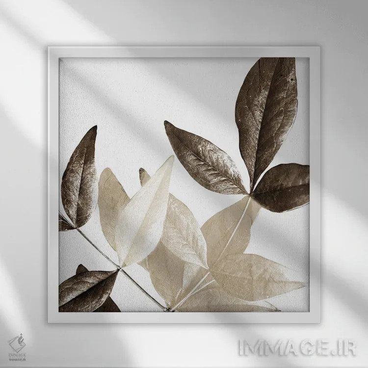 تابلو مینیمال برگ های شکلاتی ۲ اثر کیمبرلی آلن - نمای قابدار سفید