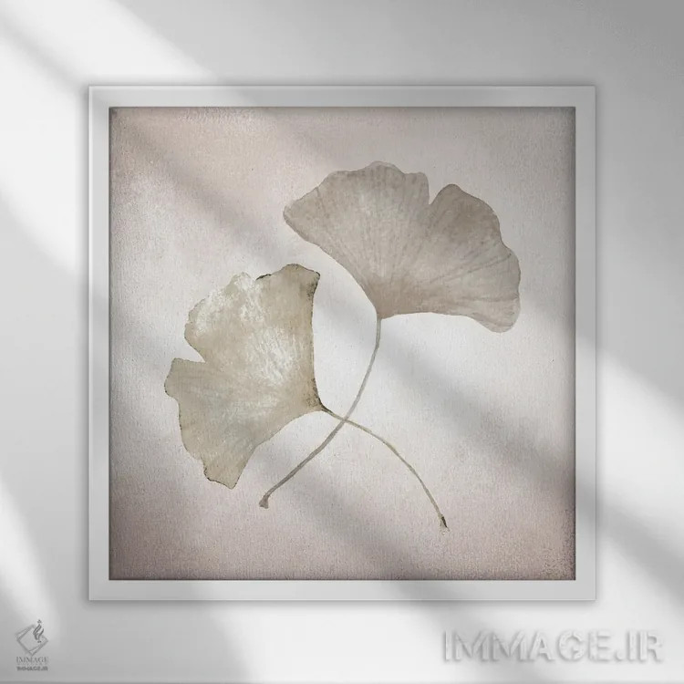 تابلو مینیمال درخت جینکو ۱ اثر کیمبرلی آلن - نمای قابدار سفید