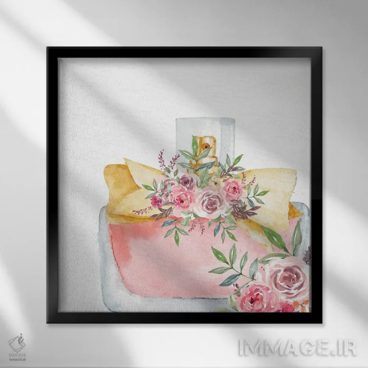 تابلو دکوراتیو عطر صورتی ۵ اثر کیمبرلی آلن - نمای قابدار مشکی