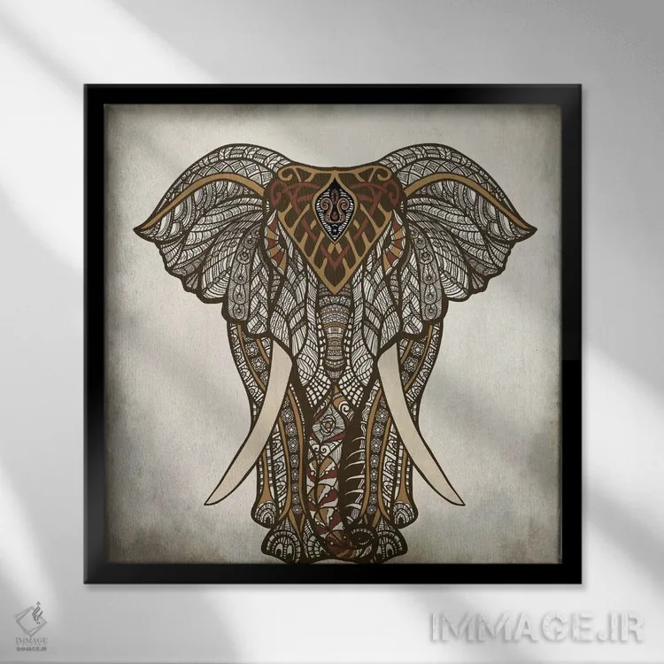 تابلو دکوراتیو فیل با ماندالا اثر کیمبرلی آلن - نمای قابدار مشکی