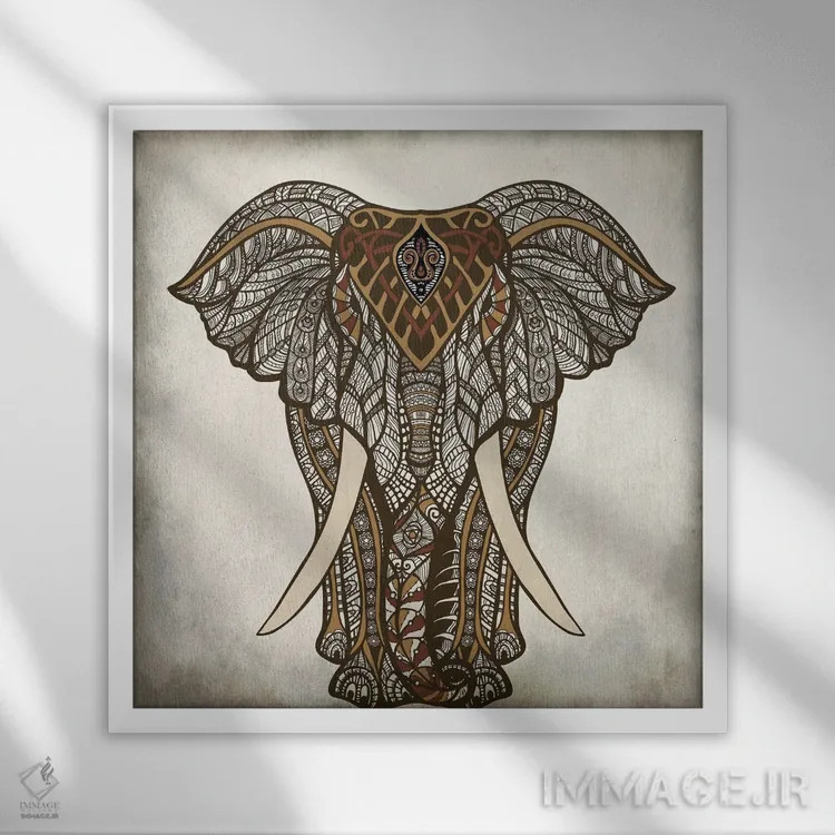 تابلو دکوراتیو فیل با ماندالا اثر کیمبرلی آلن - نمای قابدار سفید