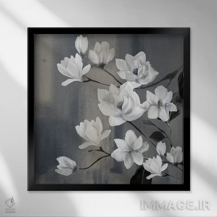 تابلو دکوراتیو شاخه های ماگنولیا II اثر کیمبرلی آلن - نمای قابدار مشکی
